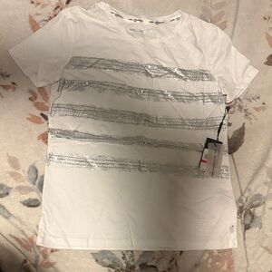 Karl Lagerfeld White and Silver Striped Tank Top
